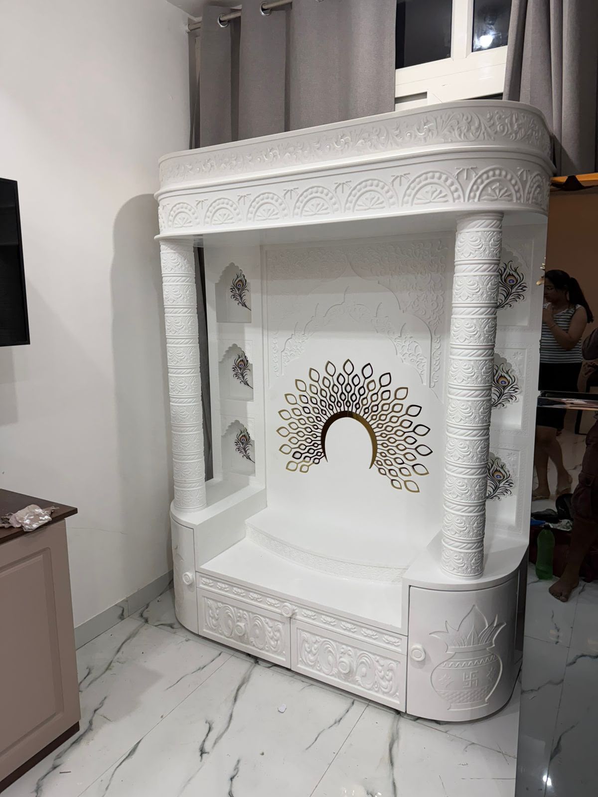 Backlit corian temple
